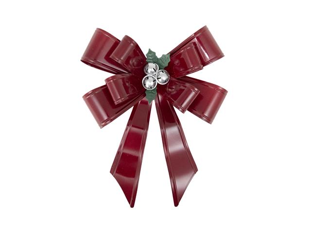 RED METAL BOW WALL DECOR WITH JINGLE BELLS