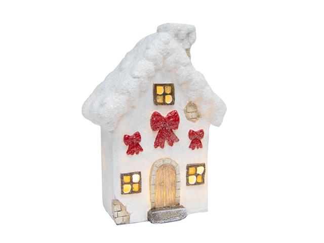 LED POLYRESIN WHITE HOUSE WITH BOWS