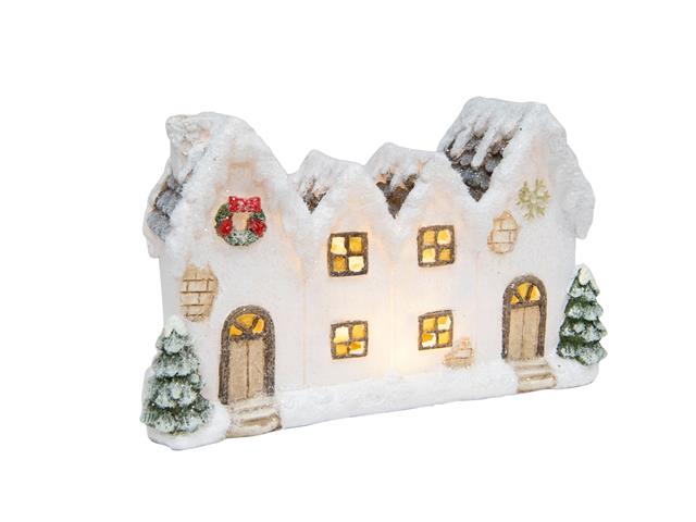 LED POLYRESIN WHITE VILLAGE WITH TREES