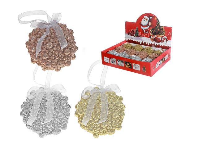 GLITTER BEADED BALL ORNAMENT (ASSTD) (12/DISP)
