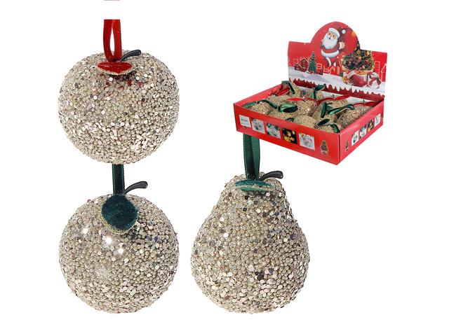 GOLD BEADED FRUIT ORNAMENT (ASSTD) (12/DISP)