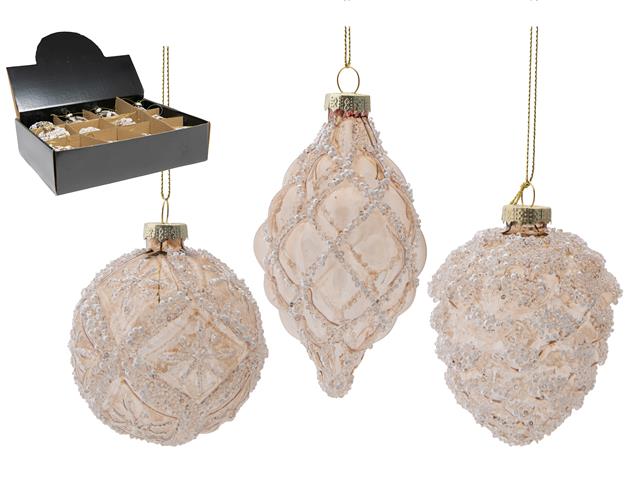 GLASS ORNAMENT WITH BEADS (CHAMPAGNE) (ASSTD) (12/DISPLAY)