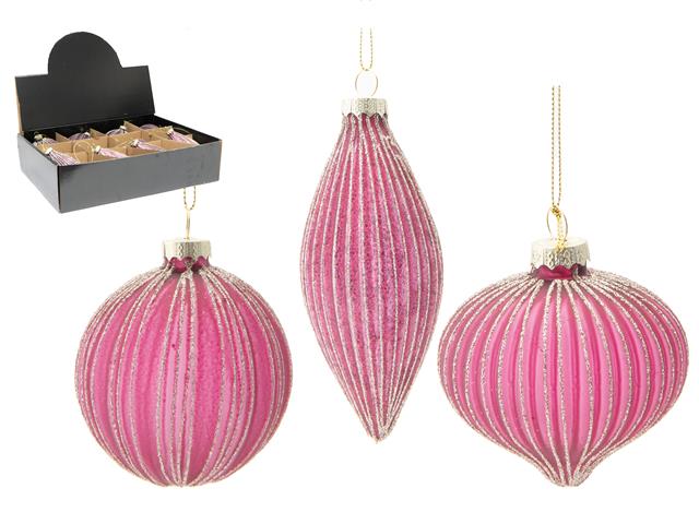 GLASS ORNAMENT WITH GOLD GLITTER (WINE RED) (ASSTD) (12/DISPLAY)