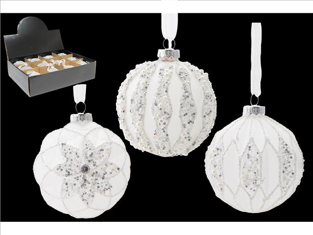GLASS ORNAMENT WITH BEADS (WHITE) (ASSTD) (12/DISPLAY)