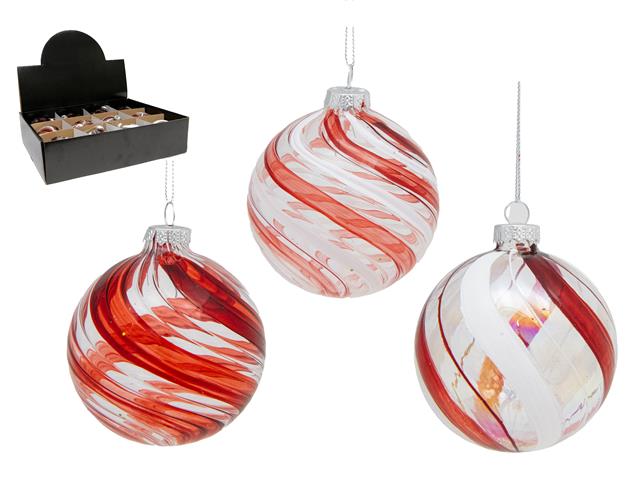 PEPPERMINT SWIRL GLASS ORNAMENT (ASSTD) (12/DISP)