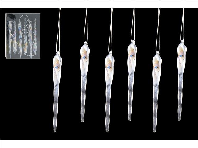 6PC ICICLE GLASS ORNAMENT IN GIFT BOX