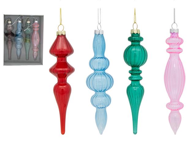 4PC FINIAL GLASS ORNAMENT IN GIFT BOX