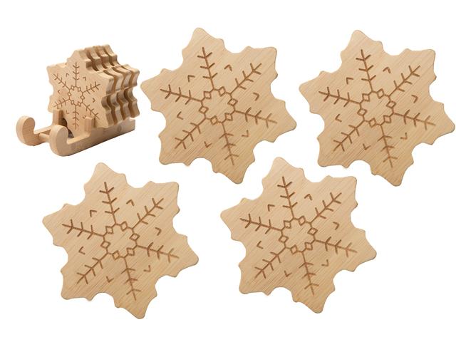 BAMBOO COASTER SET (4PC)  (SNOWFLAKE)
