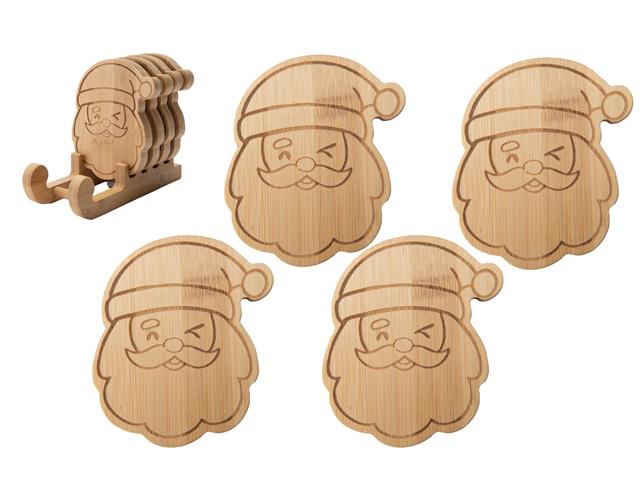 BAMBOO COASTER SET (4PC)  (SANTA)