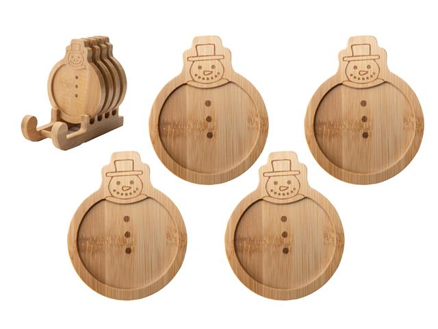 BAMBOO COASTER SET (4PC)  (SNOWMAN)