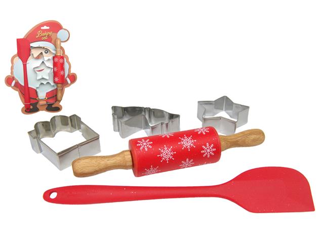 CHRISTMAS BAKING SET SANTA (CUTTER, SPATULA, ROLLING PIN) (5 PC)