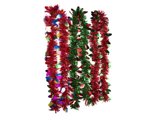 2M METALLIC TINSEL GARLAND WITH PETAL CUTOUTS (ASSTD)