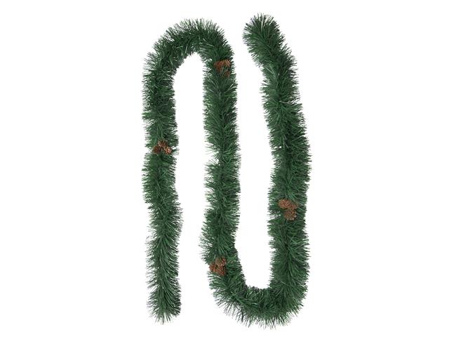 2M GREEN TINSEL GARLAND WITH PINECONES