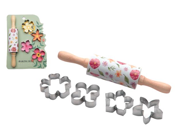 5PC BLOOMS BAKING SET (CUTTER & ROLLING PIN)