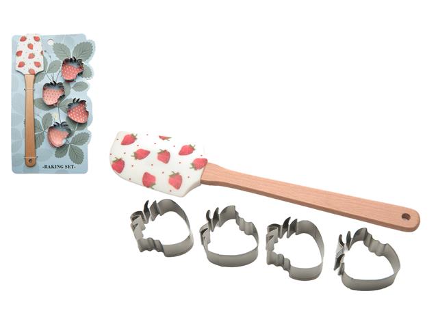 5PC STRAWBERRY BAKING SET (CUTTER & SPATULA)