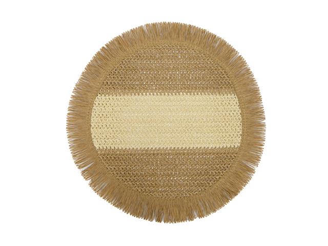 WOVEN ROUND PLACEMAT WITH FRINGE (BROWN WITH BEIGE STRIPE)