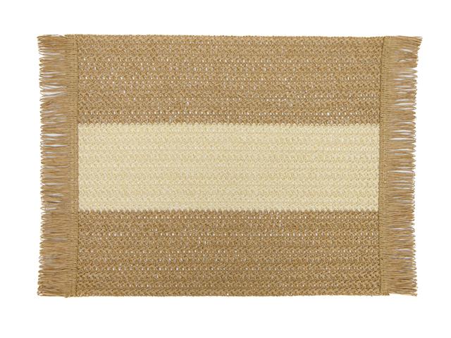 WOVEN RECT. PLACEMAT WITH FRINGE (BROWN WITH BEIGE STRIPE)