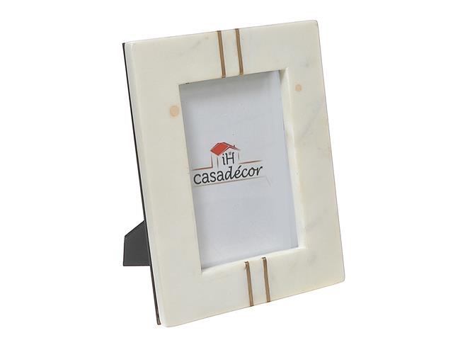 WHITE MARBLE BRASS INLAY PICTURE FRAME 6"X4"