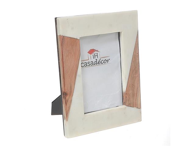 WHITE MARBLE & WOODEN PICTURE FRAME 6"X4"