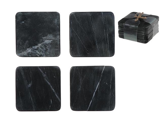 4PC MARBLE SQUARE COASTER  (4X4") (BLACK)