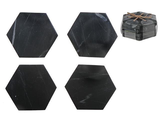 4PC MARBLE HEXAGON COASTER  (4X4") (BLACK)