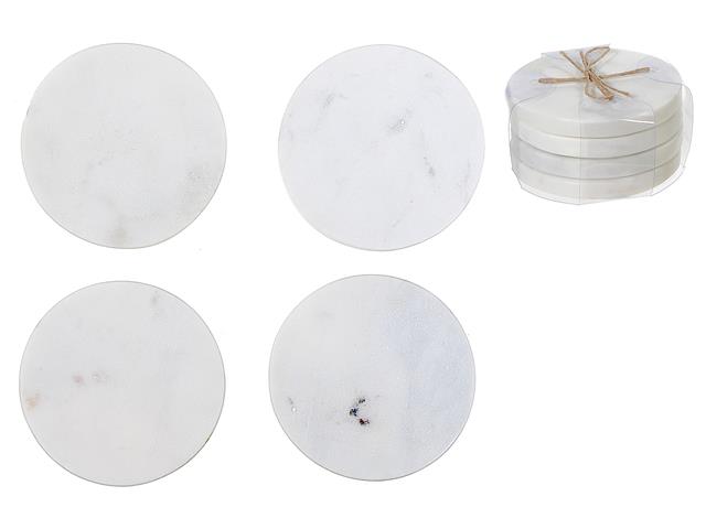 4PC MARBLE ROUND COASTER  (4X4") (WHITE)