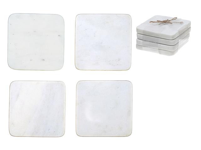 4PC MARBLE SQUARE COASTER  (4X4") (WHITE)