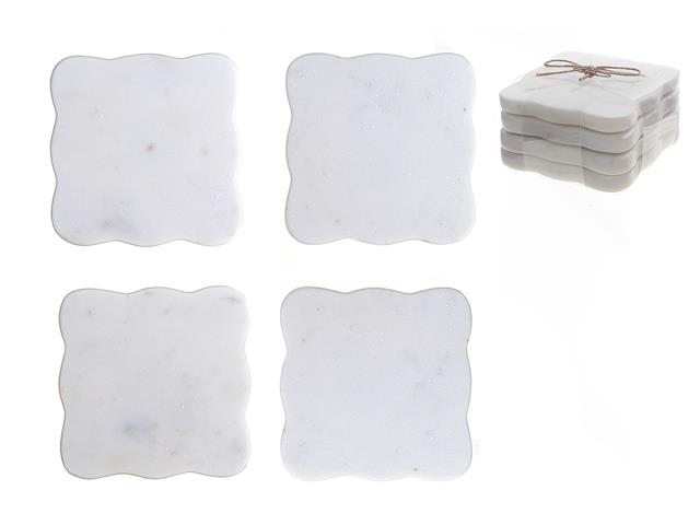 4PC MARBLE BUTTERFLY SHAPE COASTER (4X4") (WHITE)
