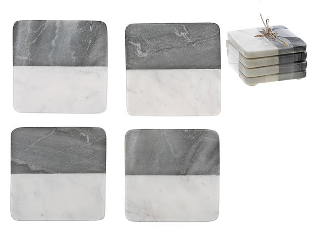 2 TONE 4PC MARBLE SQ. COASTER (4X4") (BLACK & WHITE)