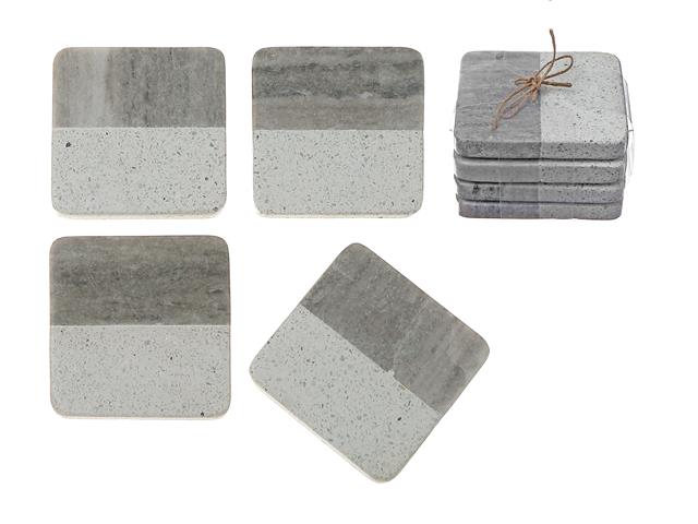 2 TONE 4PC MARBLE & TERRAZZO SQ. COASTER (4X4") (BEIGE&SPECKLED)