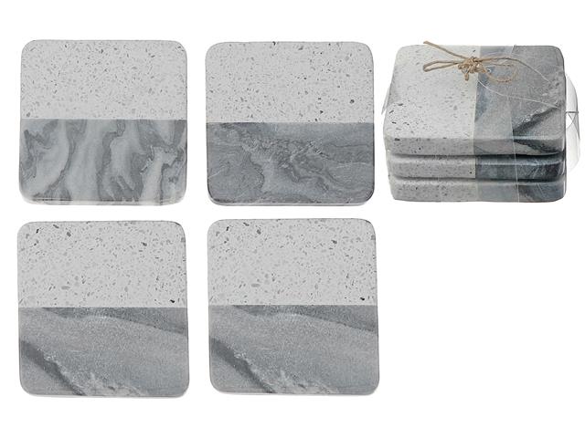 2 TONE 4PC MARBLE & TERRAZZO SQ. COASTER (4X4") (GREY&SPECKLED)