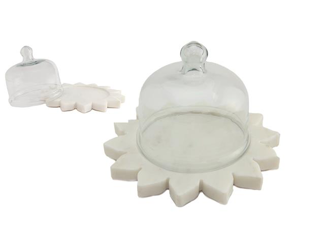 WHITE MARBLE CAKE DOME WITH FLOWER BASE
