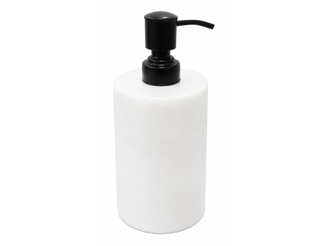 MAEVE WHITE MARBLE ROUNDED DISPENSER W/ BLACK METAL PUMP