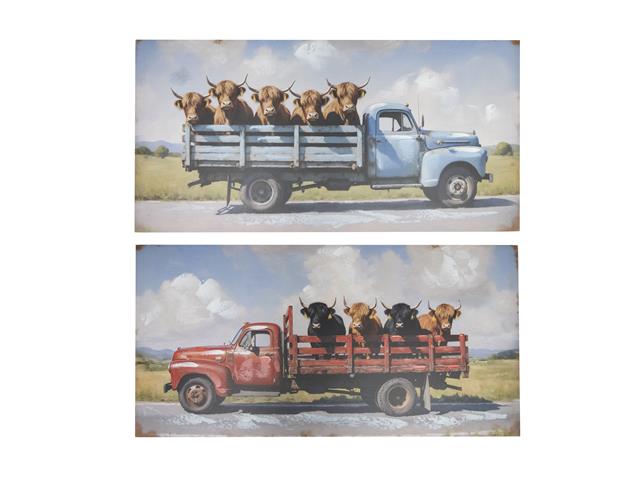 HAND PAINTED CANVAS WALL ART (YAKS ON TRUCK)