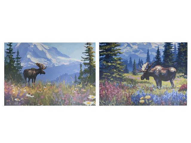 HAND PAINTED CANVAS WALL ART (WILD MOOSE)