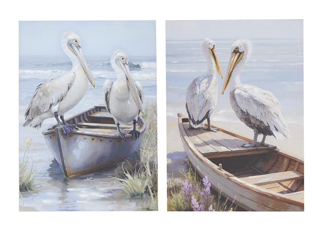 HAND PAINTED CANVAS WALL ART (HERONS ON BOAT)