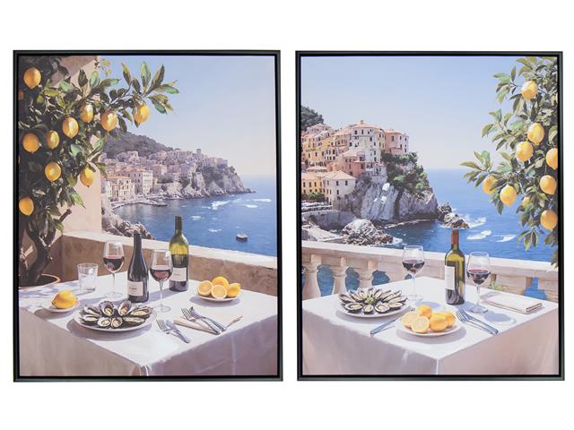 FRAMED HAND PAINTED CANVAS WALL ART (DINNER BY THE COAST)