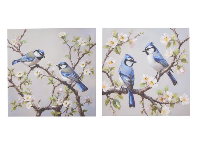 HAND PAINTED CANVAS WALL ART (DOUBLE BLUE JAYS)