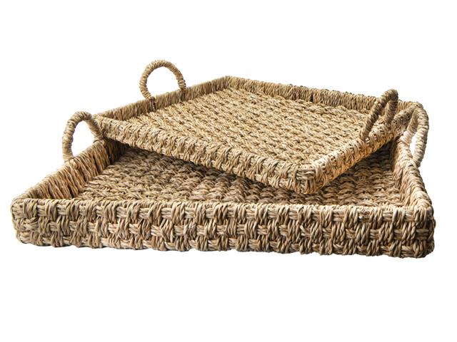 SEAGRASS RECTANGULAR SERVING TRAYS WITH HANDLES – SET OF 2
