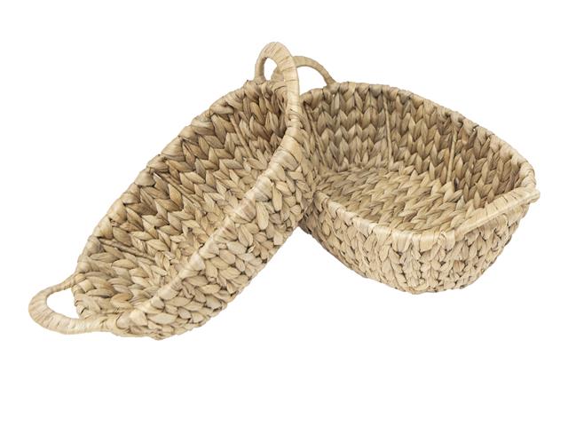 2 PC OVAL WATER HYACINTH BASKET WITH BRAIDED HANDLE