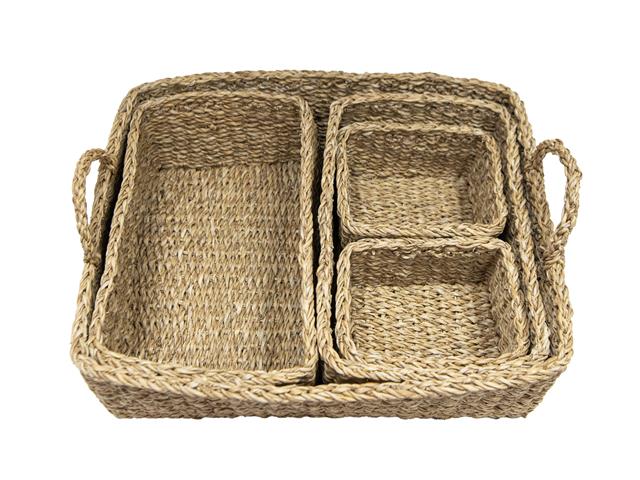 5PC RECT. SEAGRASS BASKET WITH HANDLE