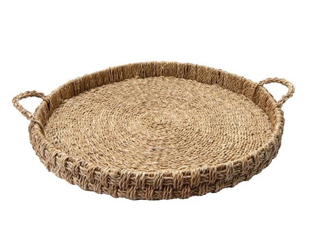 21.7" ROUND SEAGRASS TRAY WITH HANDLE