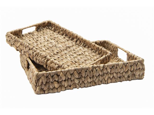 2 PC RECT.WATER HYACINTH TRAY WITH IRON FRAME