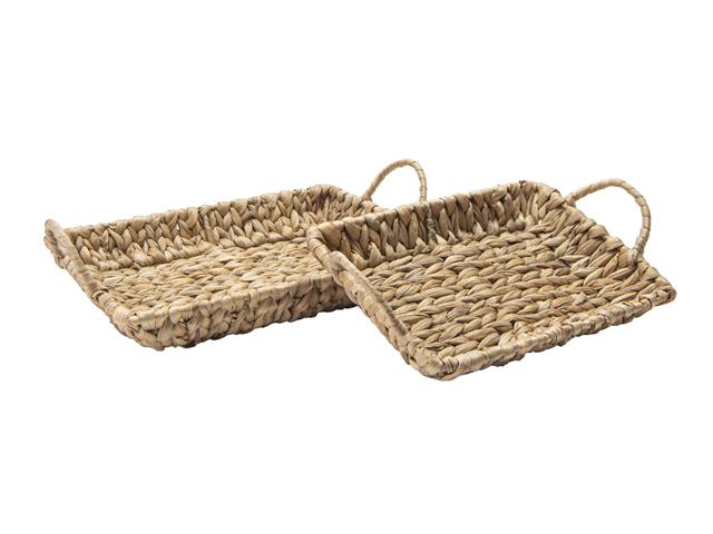 2 PC RECT. WATER HYACINTH TRAY WITH IRON FRAME