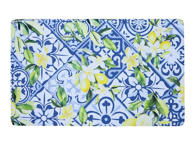 PRINTED RUBBER MAT (LEMONS ON BLUE FLORAL TILES)
