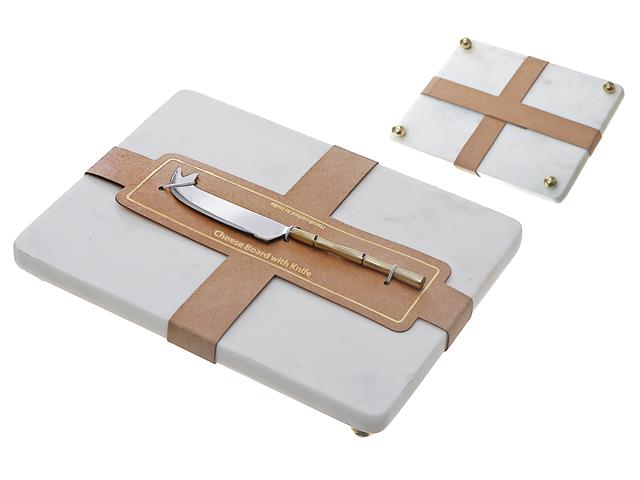 WHITE MARBLE RECT. CHEESE BOARD & SPREADER