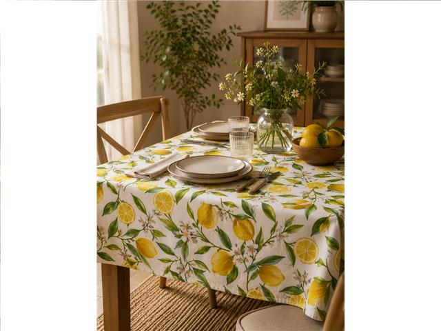 CHAMBRAY PRINTED TABLECLOTH (52" X 70") (LEMONS)