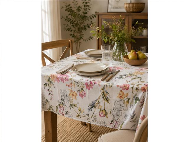 CHAMBRAY PRINTED TABLECLOTH (52" X 70") (WILDFLOWERS)