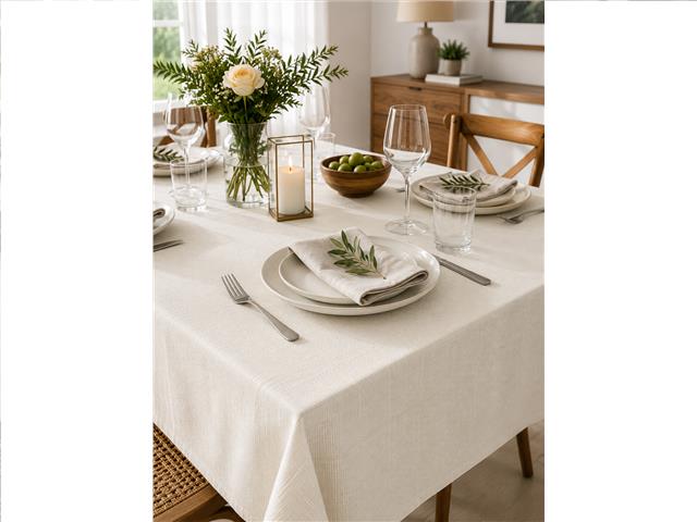 SEDONA WATER RESISTANT TABLECLOTH (52" X 70") (WHITE)