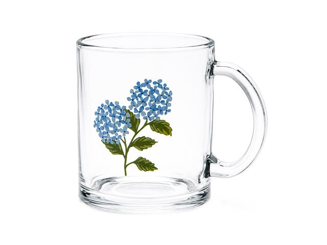 PRINTED GLASS MUG (HYDRANGEA)